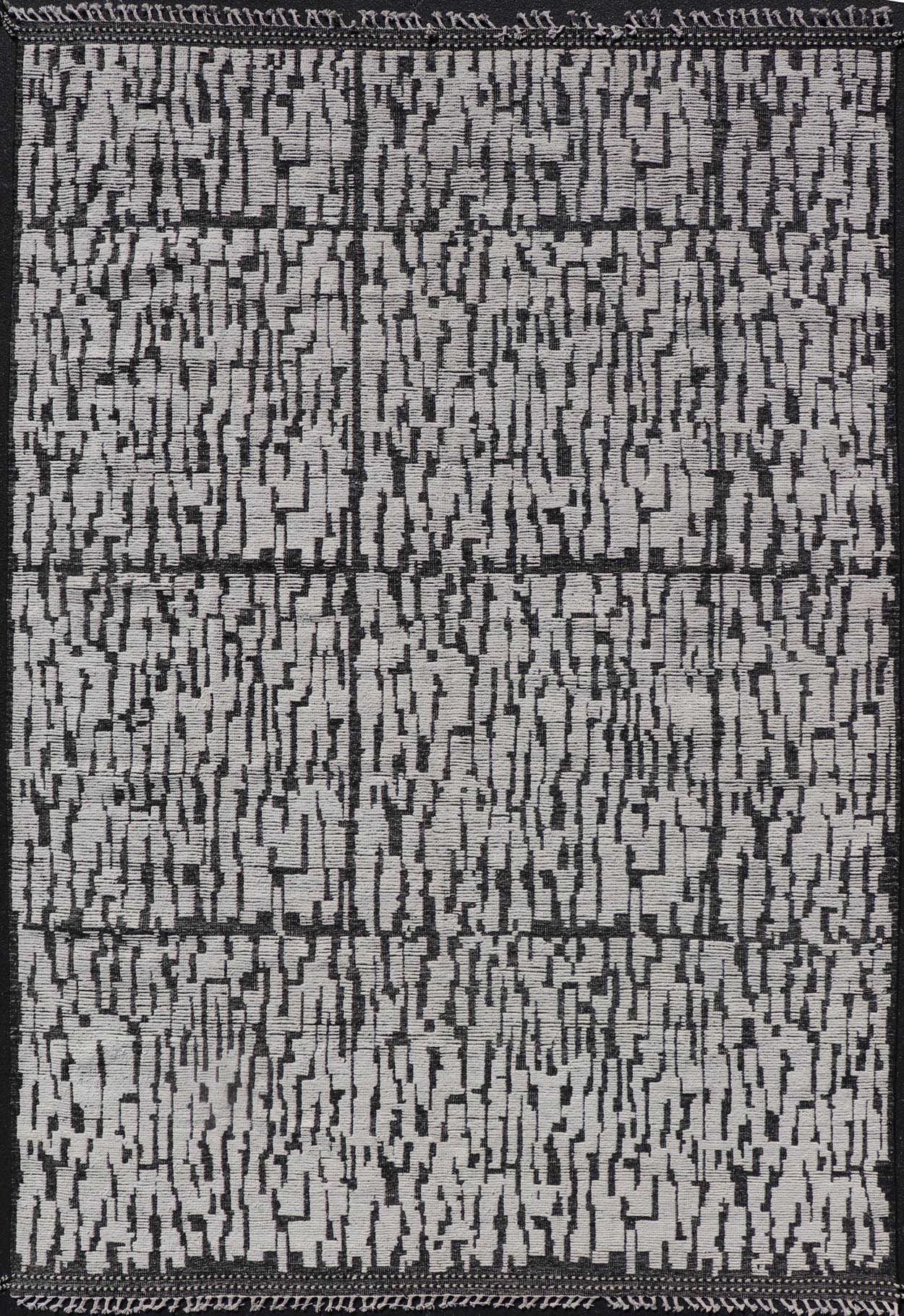 Moroccan Contemporary Abstract Rug in White and Black With All - Over Design. Keivan Woven Arts; rug MSE - 12899 Country of Origin: Afghanistan Type: Modern Casual Design: Abstract, Geometric, Contemporary. Measures: 9'10 x 15'1 This piece has uniq... - Keivan Woven ArtsMSE - 12899 - 25606Rug