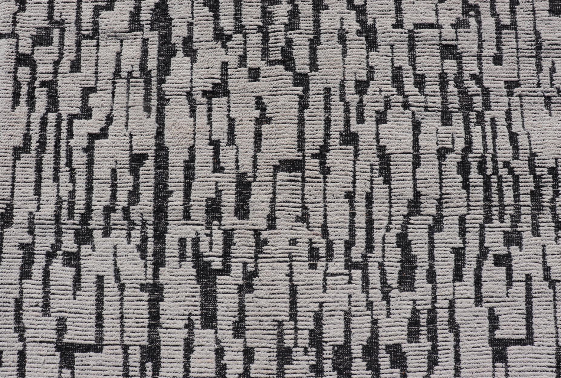 Moroccan Contemporary Abstract Rug in White and Black With All - Over Design. Keivan Woven Arts; rug MSE - 12899 Country of Origin: Afghanistan Type: Modern Casual Design: Abstract, Geometric, Contemporary. Measures: 9'10 x 15'1 This piece has uniq... - Keivan Woven ArtsMSE - 12899 - 25606Rug
