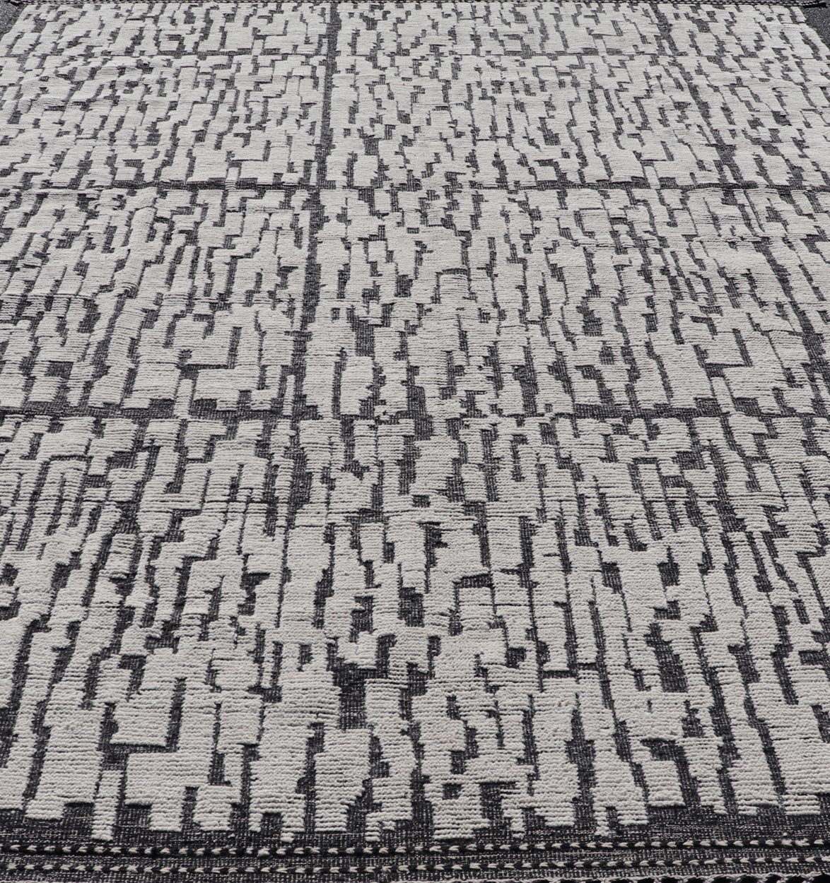 Moroccan Contemporary Abstract Rug in White and Black With All - Over Design. Keivan Woven Arts; rug MSE - 12899 Country of Origin: Afghanistan Type: Modern Casual Design: Abstract, Geometric, Contemporary. Measures: 9'10 x 15'1 This piece has uniq... - Keivan Woven ArtsMSE - 12899 - 25606Rug