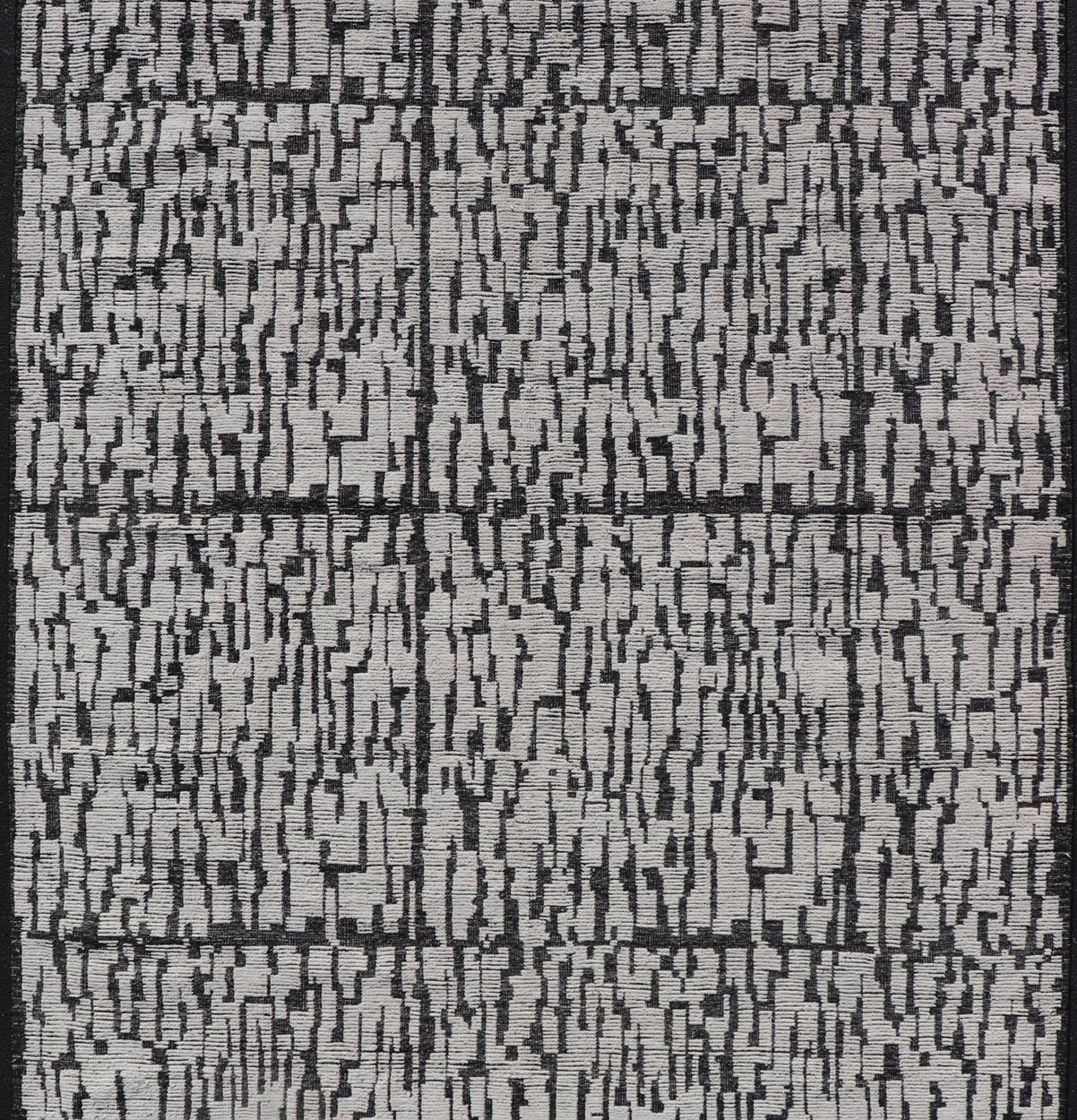 Moroccan Contemporary Abstract Rug in White and Black With All - Over Design. Keivan Woven Arts; rug MSE - 12899 Country of Origin: Afghanistan Type: Modern Casual Design: Abstract, Geometric, Contemporary. Measures: 9'10 x 15'1 This piece has uniq... - Keivan Woven ArtsMSE - 12899 - 25606Rug
