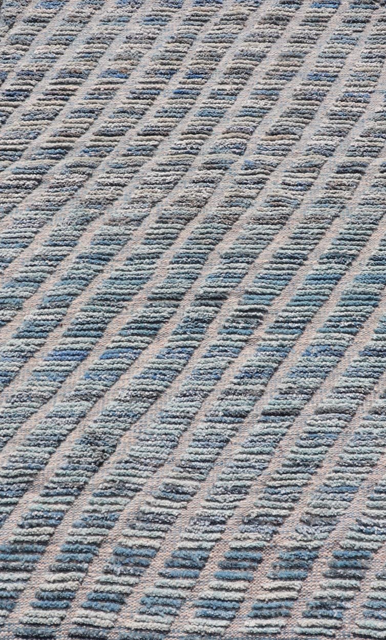 Modern Rug in Wool with Sub - Geometric Stripe Design in Blue With High and Low. Keivan Woven Arts / rug MSE - 12914, country of origin / type: Afghanistan / Modern Casual, circa Early - 21th Century. Measures: 2'10 x 5'2 This modern casual rug has be... - Keivan Woven ArtsMSE - 12914 - 25515Rug