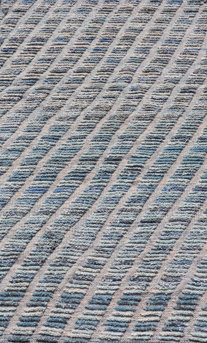 Modern Rug in Wool with Sub - Geometric Stripe Design in Blue With High and Low. Keivan Woven Arts / rug MSE - 12914, country of origin / type: Afghanistan / Modern Casual, circa Early - 21th Century. Measures: 2'10 x 5'2 This modern casual rug has be... - Keivan Woven ArtsMSE - 12914 - 25515Rug