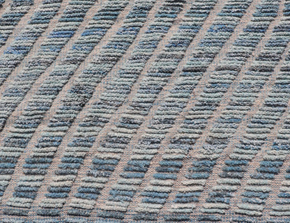 Modern Rug in Wool with Sub - Geometric Stripe Design in Blue With High and Low. Keivan Woven Arts / rug MSE - 12914, country of origin / type: Afghanistan / Modern Casual, circa Early - 21th Century. Measures: 2'10 x 5'2 This modern casual rug has be... - Keivan Woven ArtsMSE - 12914 - 25515Rug