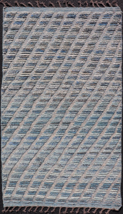 Modern Rug in Wool with Sub - Geometric Stripe Design in Blue With High and Low. Keivan Woven Arts / rug MSE - 12914, country of origin / type: Afghanistan / Modern Casual, circa Early - 21th Century. Measures: 2'10 x 5'2 This modern casual rug has be... - Keivan Woven ArtsMSE - 12914 - 25515