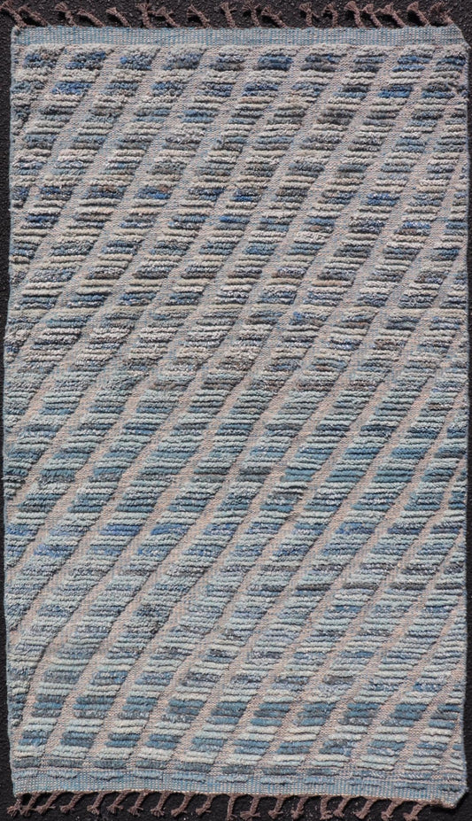 Modern Rug in Wool with Sub - Geometric Stripe Design in Blue With High and Low. Keivan Woven Arts / rug MSE - 12914, country of origin / type: Afghanistan / Modern Casual, circa Early - 21th Century. Measures: 2'10 x 5'2 This modern casual rug has be... - Keivan Woven ArtsMSE - 12914 - 25515