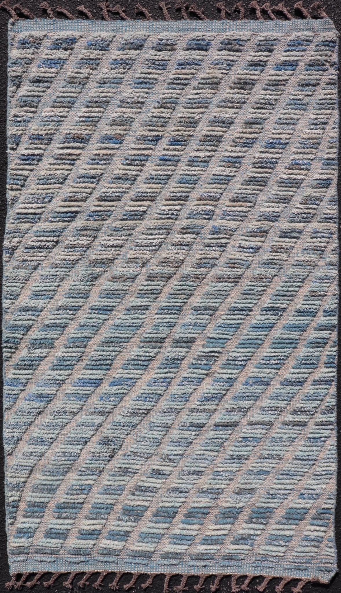 Modern Rug in Wool with Sub - Geometric Stripe Design in Blue With High and Low. Keivan Woven Arts / rug MSE - 12914, country of origin / type: Afghanistan / Modern Casual, circa Early - 21th Century. Measures: 2'10 x 5'2 This modern casual rug has be... - Keivan Woven ArtsMSE - 12914 - 25515Rug