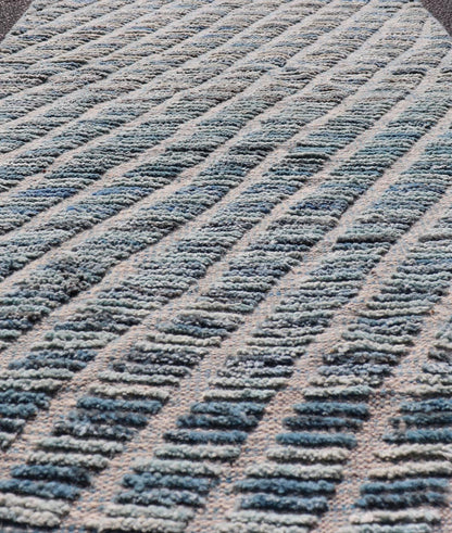 Modern Rug in Wool with Sub - Geometric Stripe Design in Blue With High and Low. Keivan Woven Arts / rug MSE - 12914, country of origin / type: Afghanistan / Modern Casual, circa Early - 21th Century. Measures: 2'10 x 5'2 This modern casual rug has be... - Keivan Woven ArtsMSE - 12914 - 25515