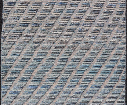 Modern Rug in Wool with Sub - Geometric Stripe Design in Blue With High and Low. Keivan Woven Arts / rug MSE - 12914, country of origin / type: Afghanistan / Modern Casual, circa Early - 21th Century. Measures: 2'10 x 5'2 This modern casual rug has be... - Keivan Woven ArtsMSE - 12914 - 25515