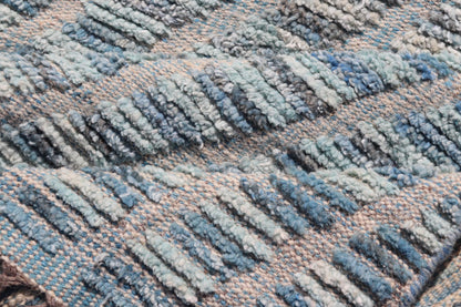 Modern Rug in Wool with Sub - Geometric Stripe Design in Blue With High and Low. Keivan Woven Arts / rug MSE - 12914, country of origin / type: Afghanistan / Modern Casual, circa Early - 21th Century. Measures: 2'10 x 5'2 This modern casual rug has be... - Keivan Woven ArtsMSE - 12914 - 25515
