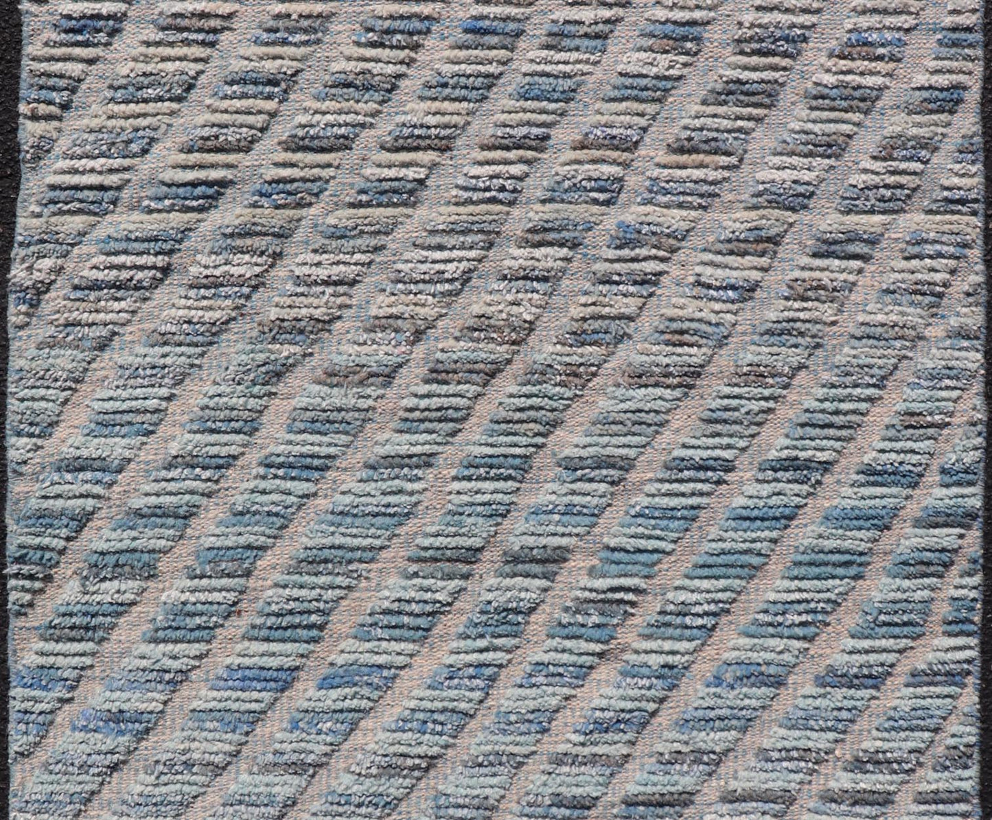 Modern Rug in Wool with Sub - Geometric Stripe Design in Blue With High and Low. Keivan Woven Arts / rug MSE - 12914, country of origin / type: Afghanistan / Modern Casual, circa Early - 21th Century. Measures: 2'10 x 5'2 This modern casual rug has be... - Keivan Woven ArtsMSE - 12914 - 25515Rug