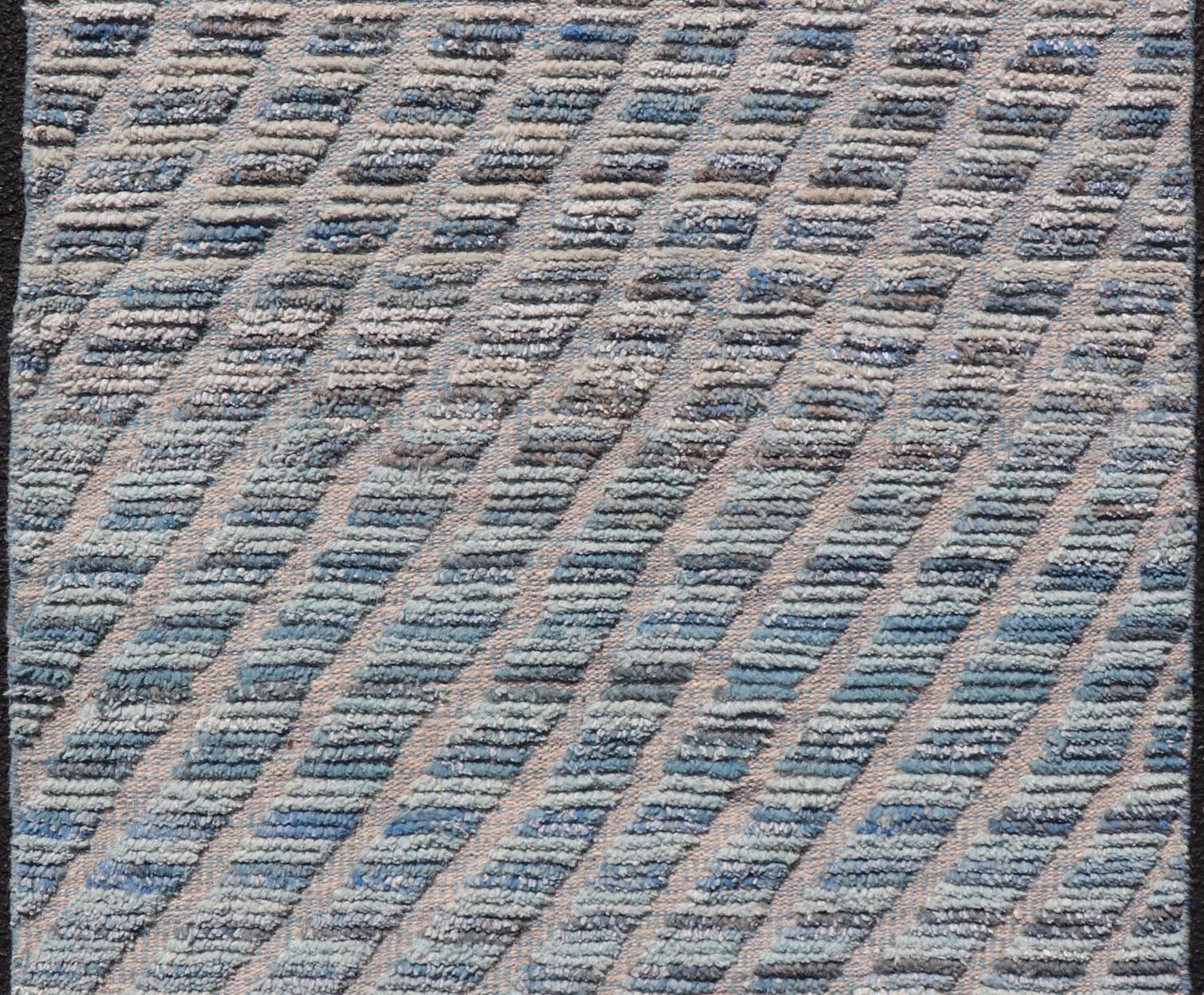 Modern Rug in Wool with Sub - Geometric Stripe Design in Blue With High and Low. Keivan Woven Arts / rug MSE - 12914, country of origin / type: Afghanistan / Modern Casual, circa Early - 21th Century. Measures: 2'10 x 5'2 This modern casual rug has be... - Keivan Woven ArtsMSE - 12914 - 25515Rug