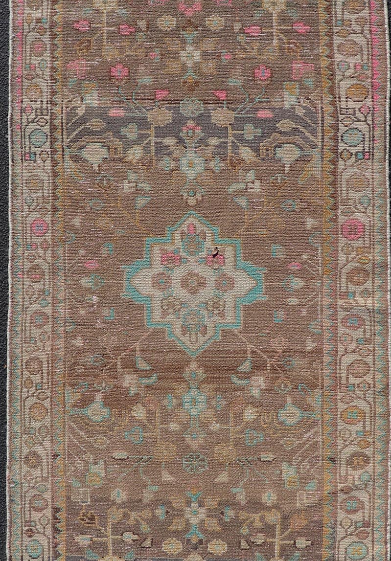 Persian Vintage Hamadan Runner With Medallions Set On A Tan Field. Country of Origin: Iran; Type: Hamedan; Design: Floral, rug MSE - 1293. Persian Floral, All - Over; Keivan Woven Arts. Measures: 3'5 x 9'9 This vintage Persian runner features a palet... - Keivan Woven ArtsMSE - 1293 - 25527Rug
