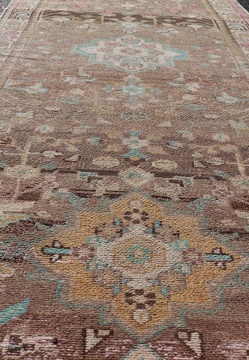 Persian Vintage Hamadan Runner With Medallions Set On A Tan Field. Country of Origin: Iran; Type: Hamedan; Design: Floral, rug MSE - 1293. Persian Floral, All - Over; Keivan Woven Arts. Measures: 3'5 x 9'9 This vintage Persian runner features a palet... - Keivan Woven ArtsMSE - 1293 - 25527Rug