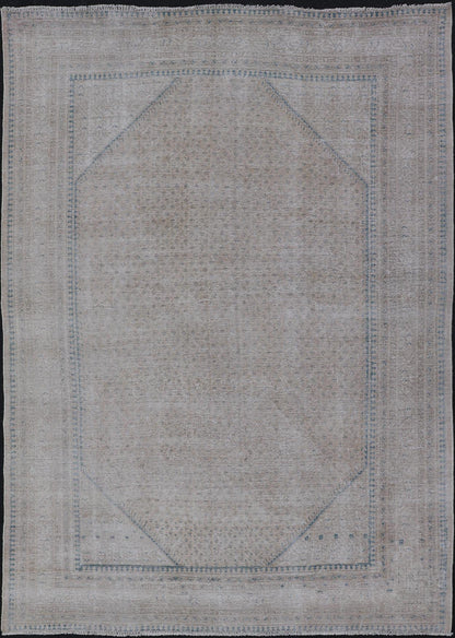 Vintage Persian Tabriz Rug with Muted Cream Tones With Minimalist Design. Keivan Woven Arts / rug MSE - 1412, country of origin / type: Iran/ Tabriz, circa 1960. Measures: 7'3 x 10'9 This Tabriz rug features an intricate and detailed border and an... - Keivan Woven ArtsMSE - 1412 - 25557Rug