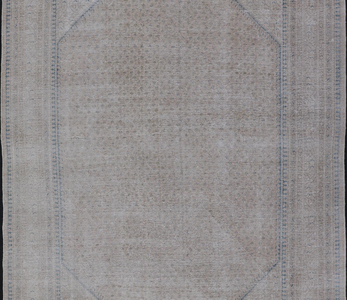 Vintage Persian Tabriz Rug with Muted Cream Tones With Minimalist Design. Keivan Woven Arts / rug MSE - 1412, country of origin / type: Iran/ Tabriz, circa 1960. Measures: 7'3 x 10'9 This Tabriz rug features an intricate and detailed border and an... - Keivan Woven ArtsMSE - 1412 - 25557Rug