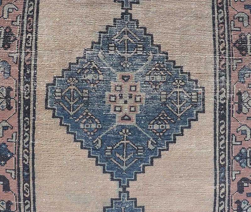 Vintage Persian Hamadan Distressed Runner With Medallion Design In Navy Blue. Keivan Woven Arts / rug MSE - 1416, country of origin / type: Iran / Hamadan, circa 1960. Measures: 3'5 x 9'7 This vintage Persian Hamadan carpet features a refined pal... - Keivan Woven ArtsMSE - 1416 - 25563Rug