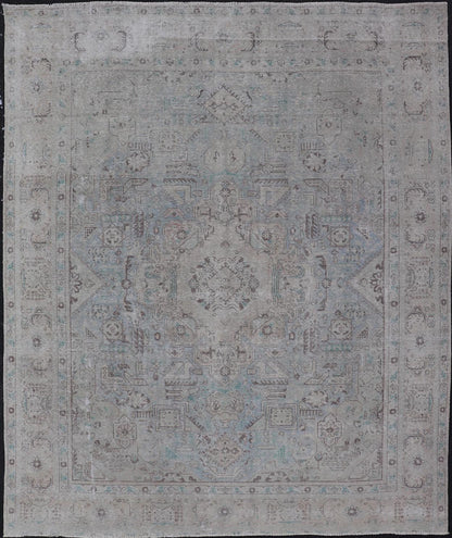 Keivan Woven Arts Vintage Distressed Persian Tabriz Rug in Light Blue and Earth Tones. Vintage Distressed Persian Rug. Keivan Woven Arts / rug MSE - 1512, country of origin / type: Iran / Tabriz, circa 1960. Measures: 10'0 x 12'4 This mid... - Keivan Woven ArtsMSE - 1512 - 25569Rug