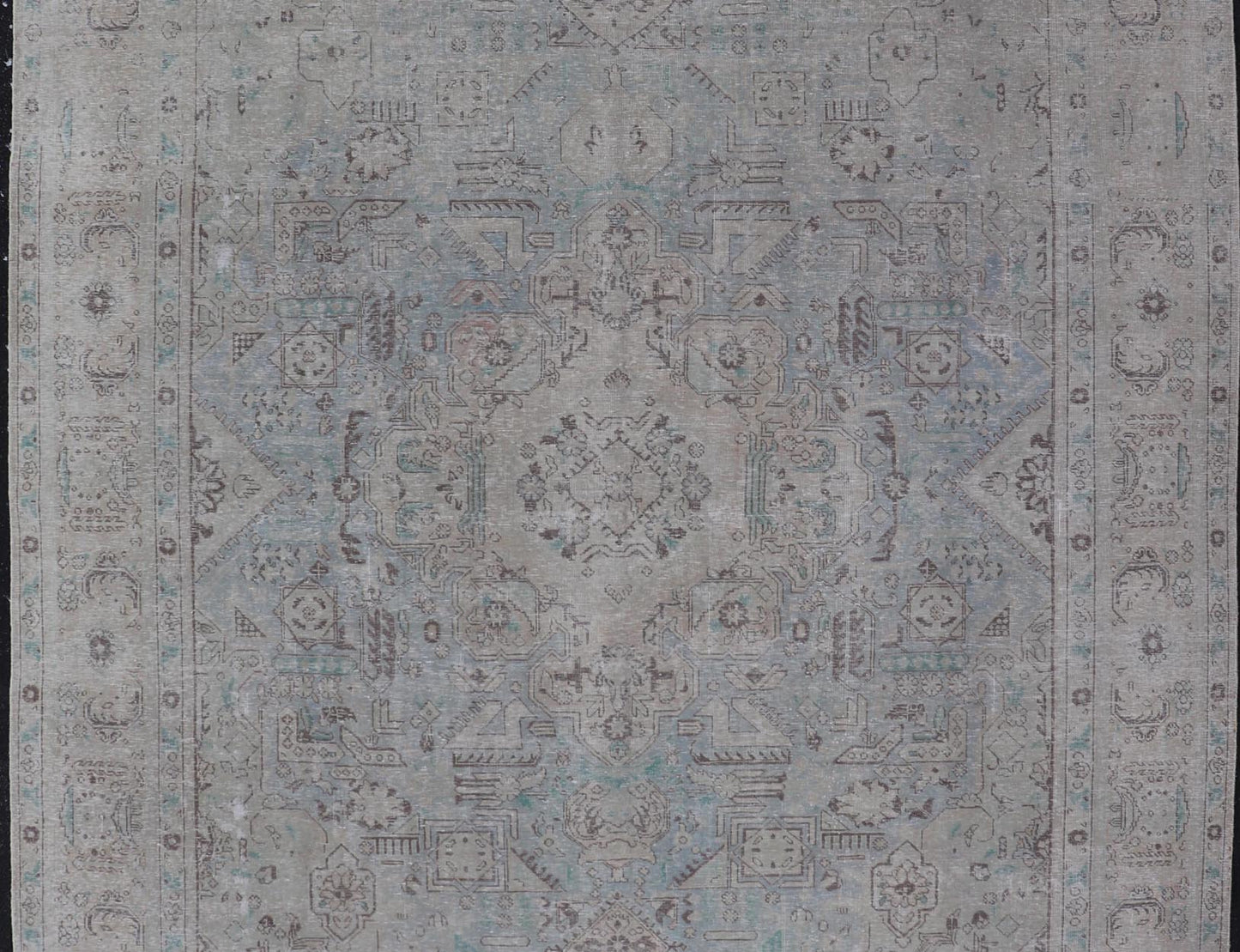 Keivan Woven Arts Vintage Distressed Persian Tabriz Rug in Light Blue and Earth Tones. Vintage Distressed Persian Rug. Keivan Woven Arts / rug MSE - 1512, country of origin / type: Iran / Tabriz, circa 1960. Measures: 10'0 x 12'4 This mid... - Keivan Woven ArtsMSE - 1512 - 25569Rug