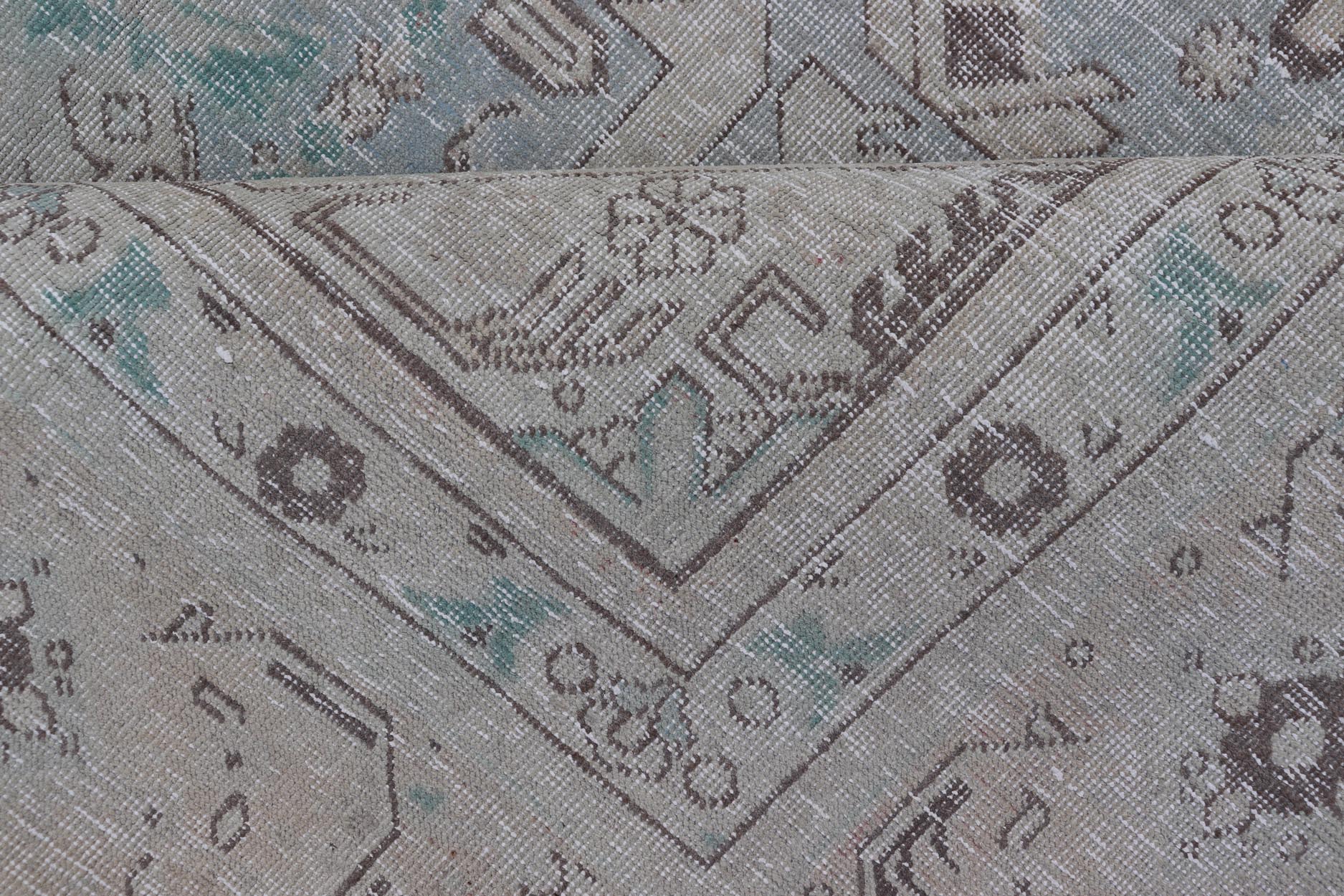 Keivan Woven Arts Vintage Distressed Persian Tabriz Rug in Light Blue and Earth Tones. Vintage Distressed Persian Rug. Keivan Woven Arts / rug MSE - 1512, country of origin / type: Iran / Tabriz, circa 1960. Measures: 10'0 x 12'4 This mid... - Keivan Woven ArtsMSE - 1512 - 25569Rug