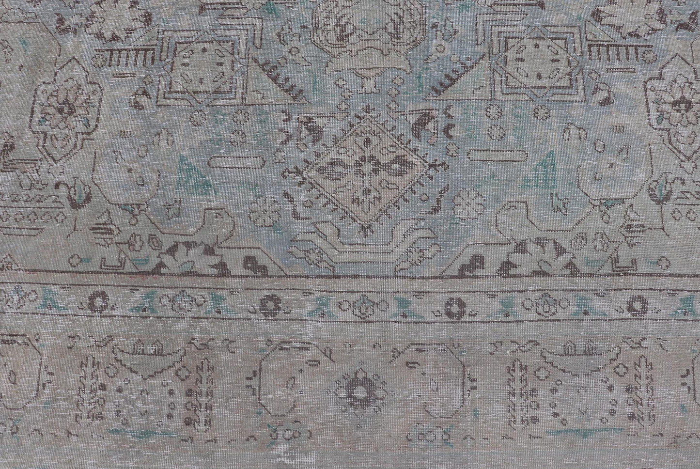 Keivan Woven Arts Vintage Distressed Persian Tabriz Rug in Light Blue and Earth Tones. Vintage Distressed Persian Rug. Keivan Woven Arts / rug MSE - 1512, country of origin / type: Iran / Tabriz, circa 1960. Measures: 10'0 x 12'4 This mid... - Keivan Woven ArtsMSE - 1512 - 25569Rug
