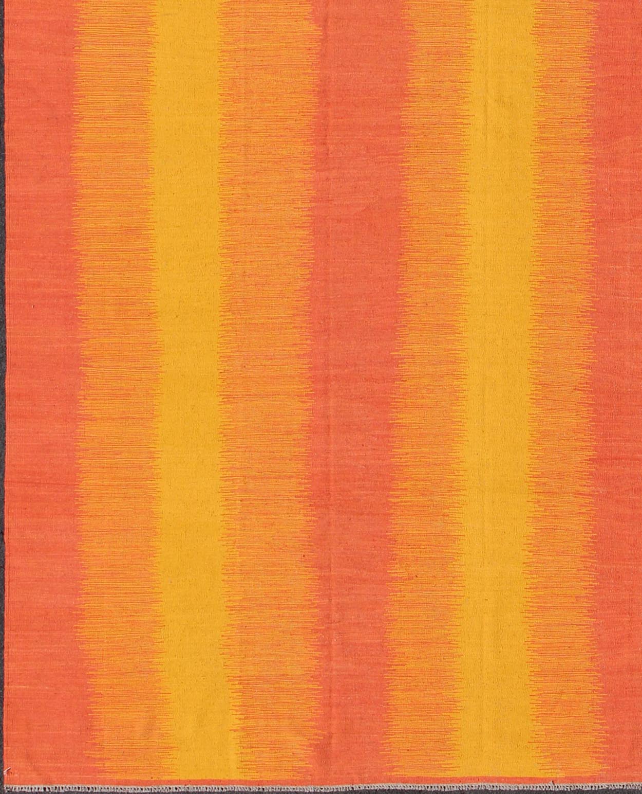 Sunset Striped Afghan Kilim Rug. Measures: 10'5 x 13'6. This designer Kilim is decorated with a vertical stripe pattern. The flat - woven rug is rendered in shades of yellow, orange and pink, reminiscent of a beautiful sunset. Sunset Striped... - Keivan Woven ArtsMSE - 2 - 6604Rug