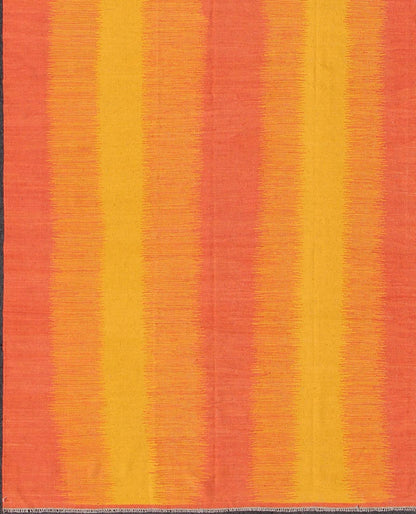 Sunset Striped Afghan Kilim Rug. Measures: 10'5 x 13'6. This designer Kilim is decorated with a vertical stripe pattern. The flat - woven rug is rendered in shades of yellow, orange and pink, reminiscent of a beautiful sunset. Sunset Striped... - Keivan Woven ArtsMSE - 2 - 6604Rug