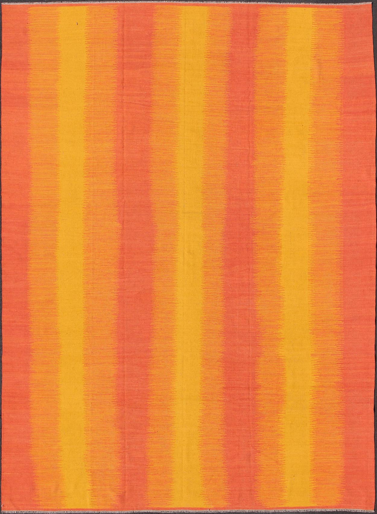 Sunset Striped Afghan Kilim Rug. Measures: 10'5 x 13'6. This designer Kilim is decorated with a vertical stripe pattern. The flat - woven rug is rendered in shades of yellow, orange and pink, reminiscent of a beautiful sunset. Sunset Striped... - Keivan Woven ArtsMSE - 2 - 6604Rug