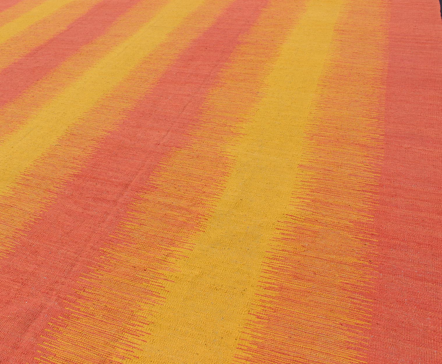 Sunset Striped Afghan Kilim Rug. Measures: 10'5 x 13'6. This designer Kilim is decorated with a vertical stripe pattern. The flat - woven rug is rendered in shades of yellow, orange and pink, reminiscent of a beautiful sunset. Sunset Striped... - Keivan Woven ArtsMSE - 2 - 6604Rug