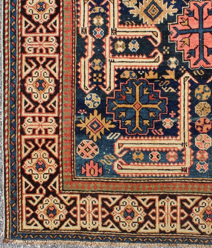 Antique Caucasian Karaghashli Rug The archetypal motifs in this piece are accompanied by a tower of stacked polygons with small V - shaped indentations, a Karaghashli rug hallmark. Each decorative foil is embellished with eight - armed brackets and ... - Keivan Woven ArtsN15 - 0101 - 80Rug