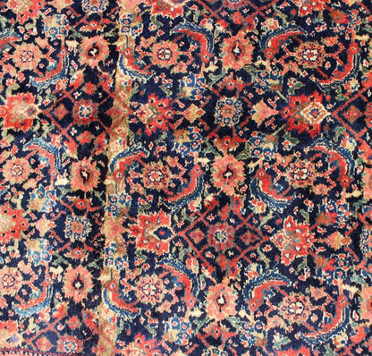 Antique Persian Gallery Bidjar Rug This piece is a Northwest Persian Bidjar carpet with a navy field decorated by red lattice - work and various flowers in shades of coral, sky blue, green, light camel, mahogany, ivory and red. Ivory and sky blue ... - Keivan Woven ArtsN15 - 0201 - 76Rug