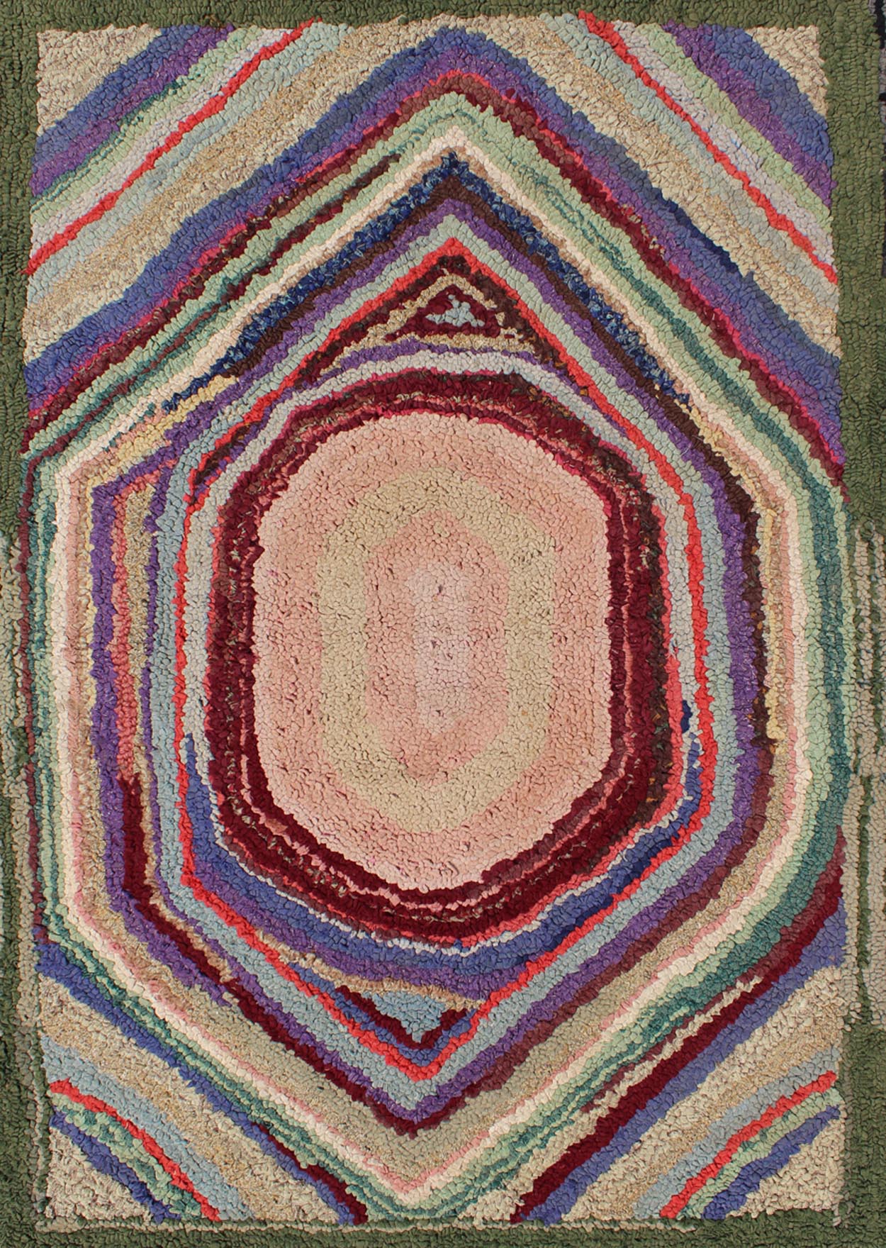 Antique Multicolor American Hooked Rug in Layered Diamond Design &Geometric American hooked rugs are indigenous to the Northeast region of the United States and Eastern Canada. Their production began in the mid - 1800s, gradually spreading lower to ... - Keivan Woven ArtsN15 - 0301 - 72Rug