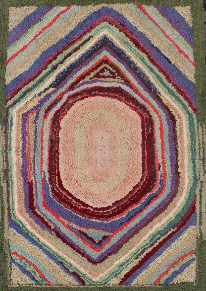 Antique Multicolor American Hooked Rug in Layered Diamond Design &Geometric American hooked rugs are indigenous to the Northeast region of the United States and Eastern Canada. Their production began in the mid - 1800s, gradually spreading lower to ... - Keivan Woven ArtsN15 - 0301 - 72Rug