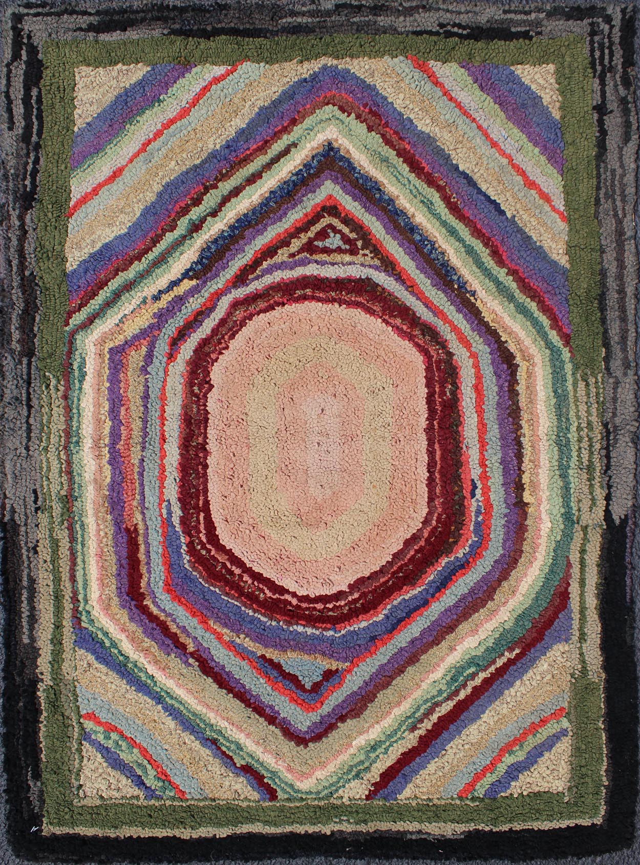 Antique Multicolor American Hooked Rug in Layered Diamond Design &Geometric American hooked rugs are indigenous to the Northeast region of the United States and Eastern Canada. Their production began in the mid - 1800s, gradually spreading lower to ... - Keivan Woven ArtsN15 - 0301 - 72Rug