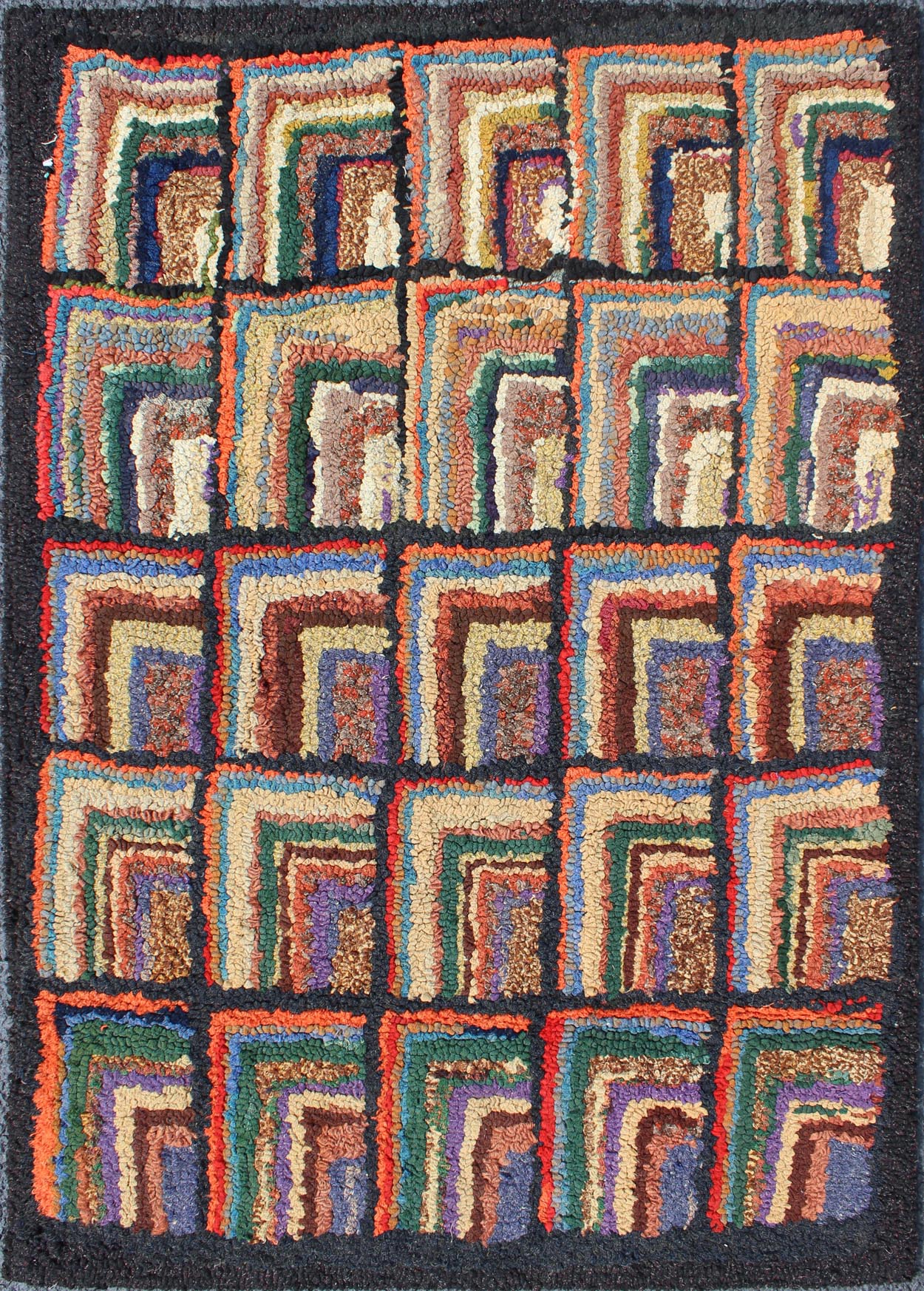 Checkerboard Antique American Hooked Rug with Geometric Designs American Hooked rug create an illusion of depth and texture. The beautifully colorful checkerboard pattern plays like a patchwork quilt that incorporates a multitude of colors and g... - Keivan Woven ArtsN15 - 0305 - 40Rug