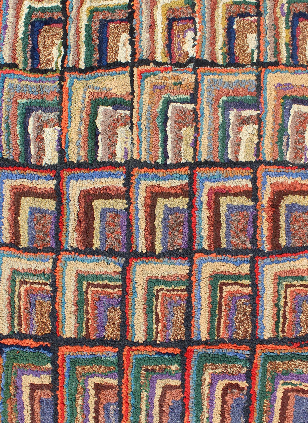 Checkerboard Antique American Hooked Rug with Geometric Designs American Hooked rug create an illusion of depth and texture. The beautifully colorful checkerboard pattern plays like a patchwork quilt that incorporates a multitude of colors and g... - Keivan Woven ArtsN15 - 0305 - 40Rug