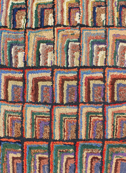 Checkerboard Antique American Hooked Rug with Geometric Designs American Hooked rug create an illusion of depth and texture. The beautifully colorful checkerboard pattern plays like a patchwork quilt that incorporates a multitude of colors and g... - Keivan Woven ArtsN15 - 0305 - 40Rug