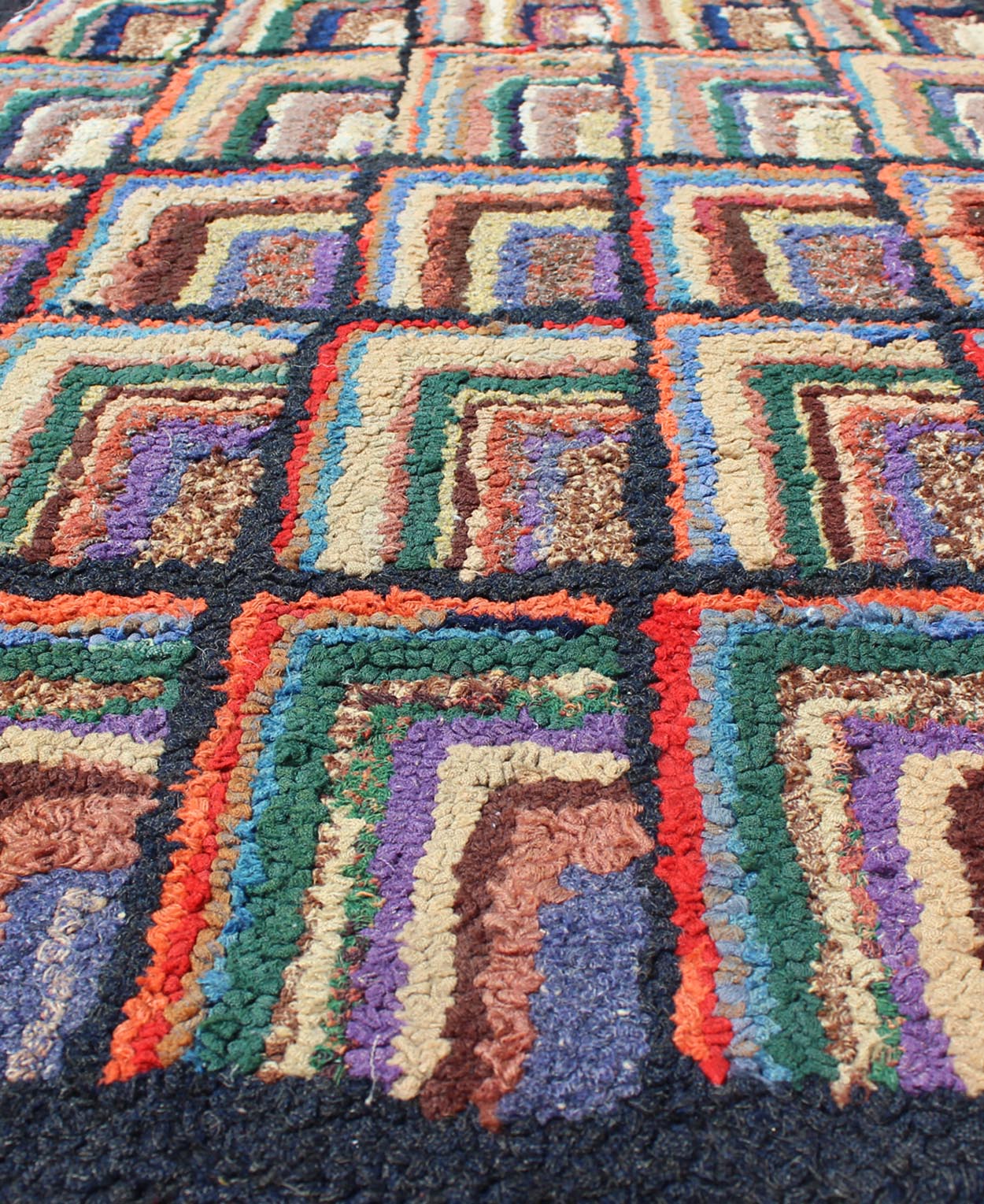 Checkerboard Antique American Hooked Rug with Geometric Designs American Hooked rug create an illusion of depth and texture. The beautifully colorful checkerboard pattern plays like a patchwork quilt that incorporates a multitude of colors and g... - Keivan Woven ArtsN15 - 0305 - 40Rug