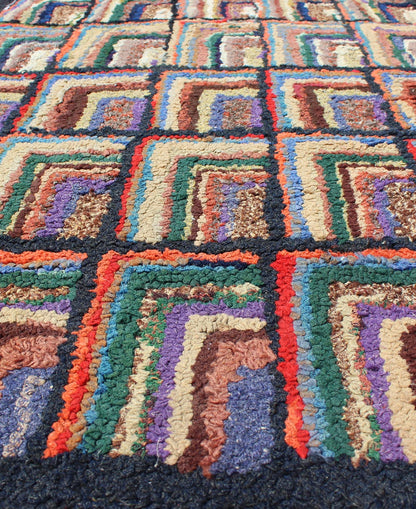 Checkerboard Antique American Hooked Rug with Geometric Designs American Hooked rug create an illusion of depth and texture. The beautifully colorful checkerboard pattern plays like a patchwork quilt that incorporates a multitude of colors and g... - Keivan Woven ArtsN15 - 0305 - 40Rug