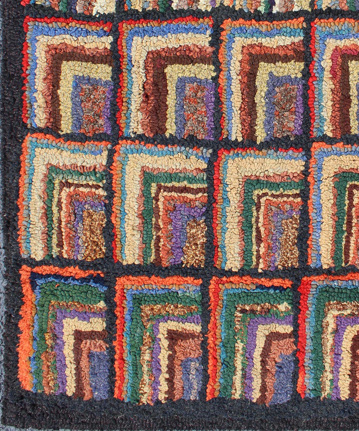 Checkerboard Antique American Hooked Rug with Geometric Designs American Hooked rug create an illusion of depth and texture. The beautifully colorful checkerboard pattern plays like a patchwork quilt that incorporates a multitude of colors and g... - Keivan Woven ArtsN15 - 0305 - 40Rug