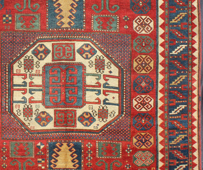 Antique Kazak Karachopf Rug with Octagon Medallion in Red, Blue and Green Tones. Keivan Woven Arts / rug N15 - 0306, country of origin / type: Caucus / Karachopf, circa 1880. Measures: 6' x 7.1. Karachopf rugs are among the most desirable Caucasian... - Keivan Woven ArtsN15 - 0306 - 34Rug