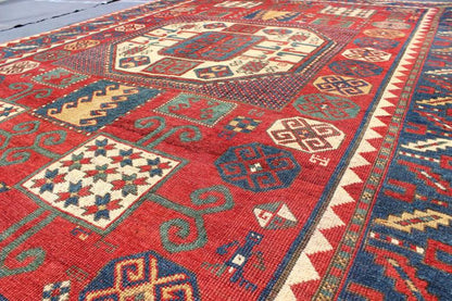 Antique Kazak Karachopf Rug with Octagon Medallion in Red, Blue and Green Tones. Keivan Woven Arts / rug N15 - 0306, country of origin / type: Caucus / Karachopf, circa 1880. Measures: 6' x 7.1. Karachopf rugs are among the most desirable Caucasian... - Keivan Woven ArtsN15 - 0306 - 34Rug