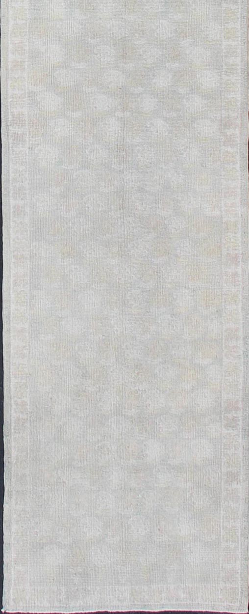Very long Turkish runner with all - over paisley design in muted tones, rug n15 - 0307, country of origin / type: turkey / Oushak, circa mid - 20th century. This unique Turkish Oushak carpet features an all - over design of intricate paisley shapes set ... - Keivan Woven ArtsN15 - 0307 - 22Rug