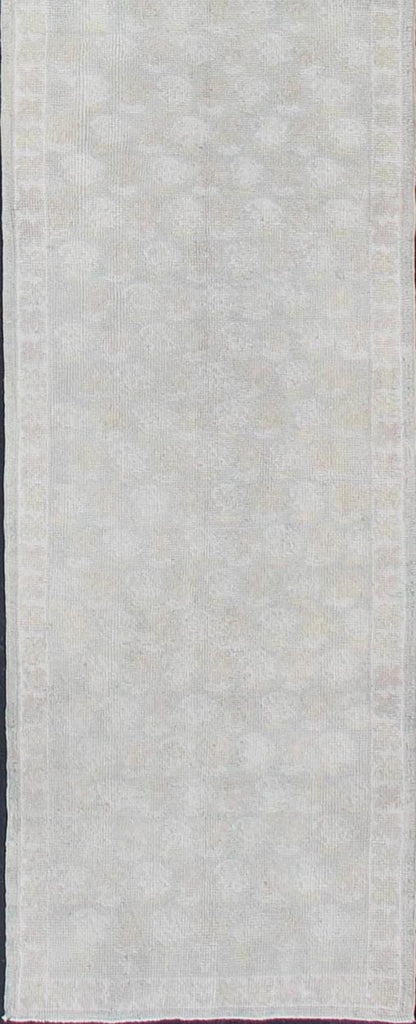 Very long Turkish runner with all - over paisley design in muted tones, rug n15 - 0307, country of origin / type: turkey / Oushak, circa mid - 20th century. This unique Turkish Oushak carpet features an all - over design of intricate paisley shapes set ... - Keivan Woven ArtsN15 - 0307 - 22Rug
