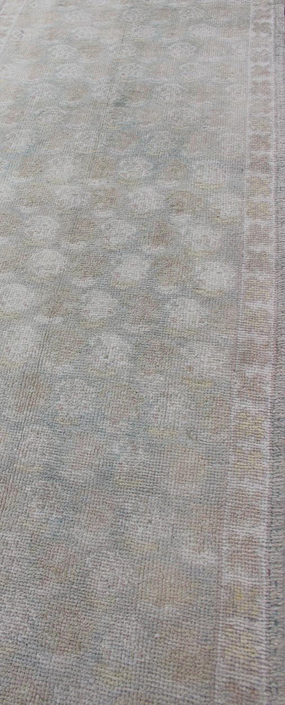 Very long Turkish runner with all - over paisley design in muted tones, rug n15 - 0307, country of origin / type: turkey / Oushak, circa mid - 20th century. This unique Turkish Oushak carpet features an all - over design of intricate paisley shapes set ... - Keivan Woven ArtsN15 - 0307 - 22Rug