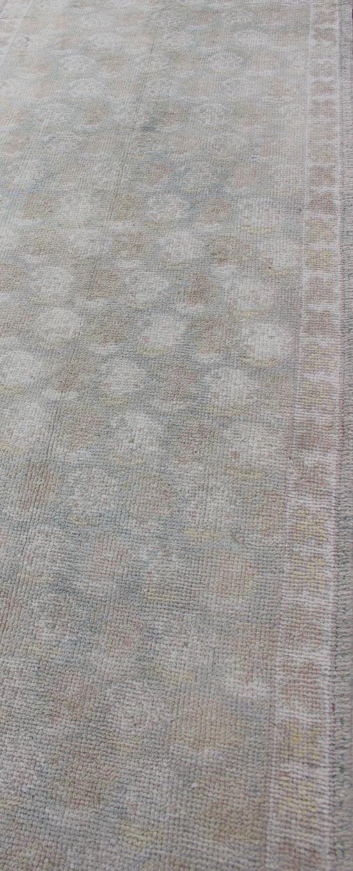 Very long Turkish runner with all - over paisley design in muted tones, rug n15 - 0307, country of origin / type: turkey / Oushak, circa mid - 20th century. This unique Turkish Oushak carpet features an all - over design of intricate paisley shapes set ... - Keivan Woven ArtsN15 - 0307 - 22Rug
