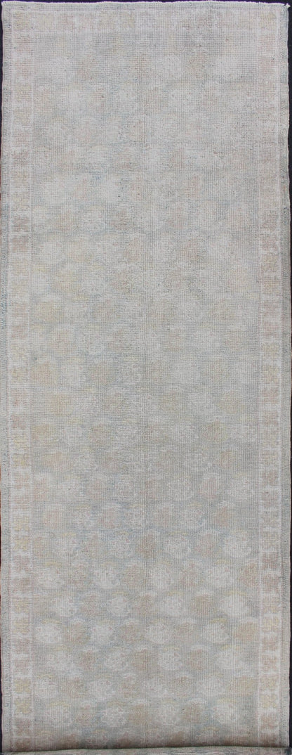Very long Turkish runner with all - over paisley design in muted tones, rug n15 - 0307, country of origin / type: turkey / Oushak, circa mid - 20th century. This unique Turkish Oushak carpet features an all - over design of intricate paisley shapes set ... - Keivan Woven ArtsN15 - 0307 - 22Rug