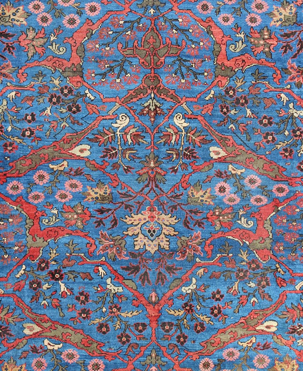 Amazing antique Persian Sultanabad rug in a unique Persian blue background. Keivan Woven Arts / rug / N15 - 0309, country of origin / type: Iran / Sultanabad, circa 1880. Measures: 11' x 15'7. This amazingly delightful antique Sultanabad/Ziegler r... - Keivan Woven ArtsN15 - 0309 - 12Rug