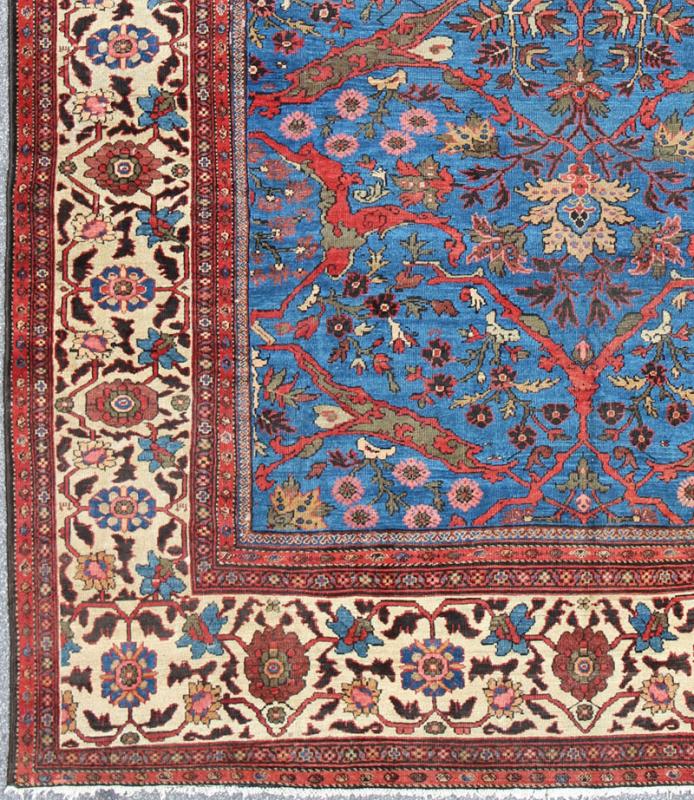 Amazing antique Persian Sultanabad rug in a unique Persian blue background. Keivan Woven Arts / rug / N15 - 0309, country of origin / type: Iran / Sultanabad, circa 1880. Measures: 11' x 15'7. This amazingly delightful antique Sultanabad/Ziegler r... - Keivan Woven ArtsN15 - 0309 - 12Rug