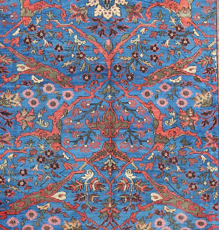 Amazing antique Persian Sultanabad rug in a unique Persian blue background. Keivan Woven Arts / rug / N15 - 0309, country of origin / type: Iran / Sultanabad, circa 1880. Measures: 11' x 15'7. This amazingly delightful antique Sultanabad/Ziegler r... - Keivan Woven ArtsN15 - 0309 - 12Rug