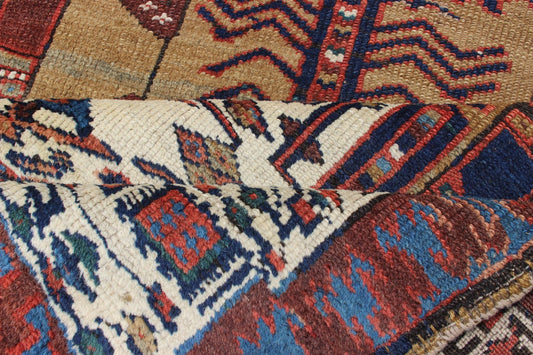 Long Tribal Persian Serab Runner The camel field in this piece is decorated with ivory strap work, navy blue lattice work and stylized Boteh and floral elements. A beautifully drawn Reciprocal Trefoil guard border is complemented by an ivory min... - Keivan Woven ArtsN15 - 0501 - 7695Rug
